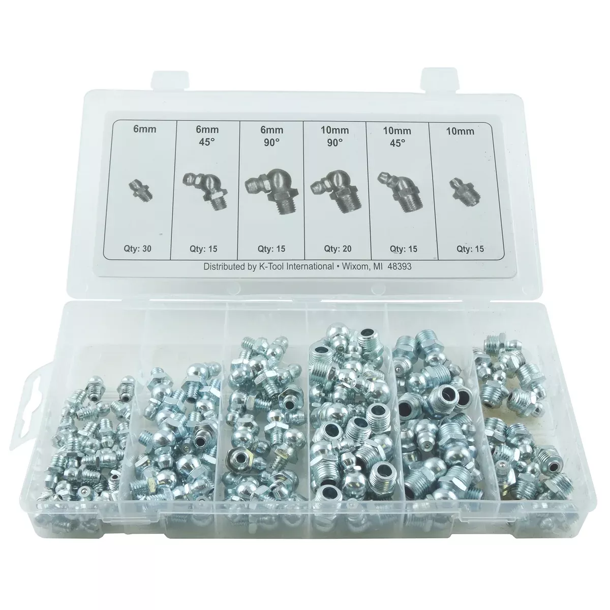 110 pc. Metric Grease Fitting Assortment (6-10mm) KTI00096 K Tool International