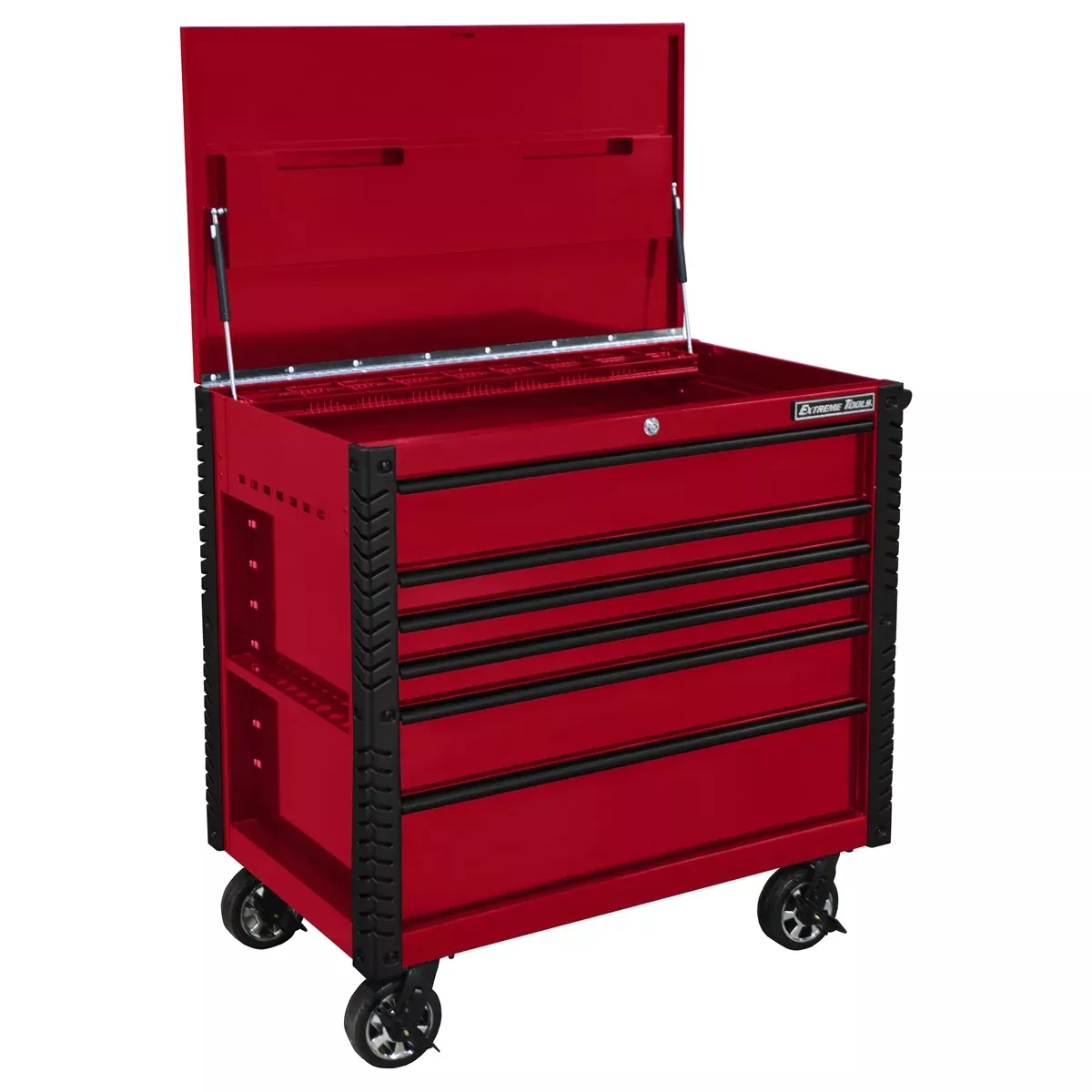 41 in. 6-Drawer Tool Cart w/Bumpers, Red w/Black-Drawer Pulls EXTEX4106TCRDBK Extreme Tools