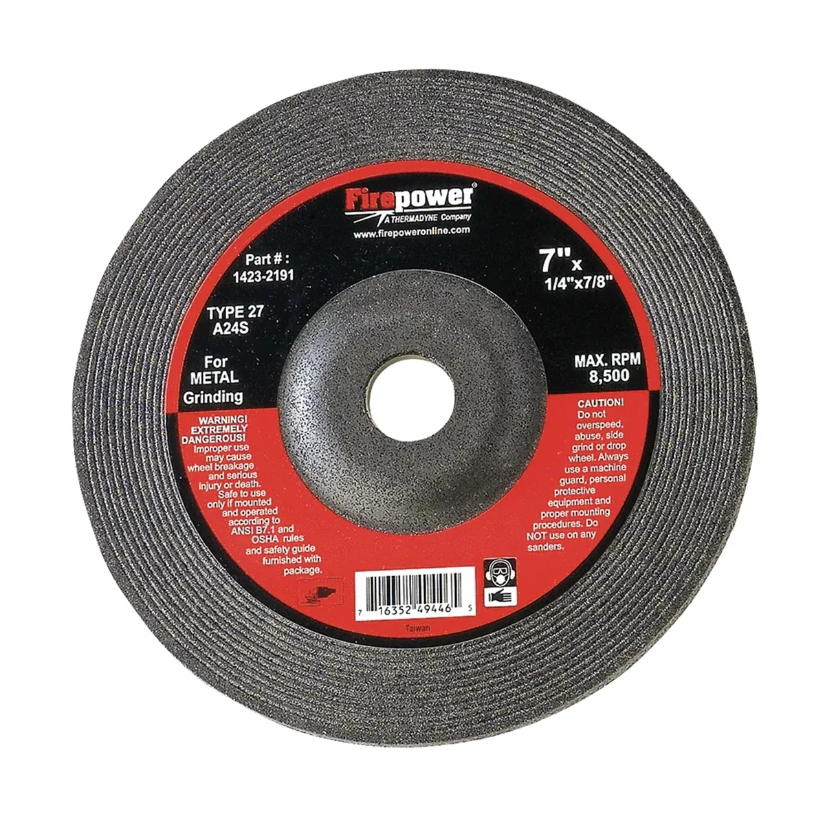 Grinding Wheel,T-27,7"x1/4IN FPW1423-2191 Firepower