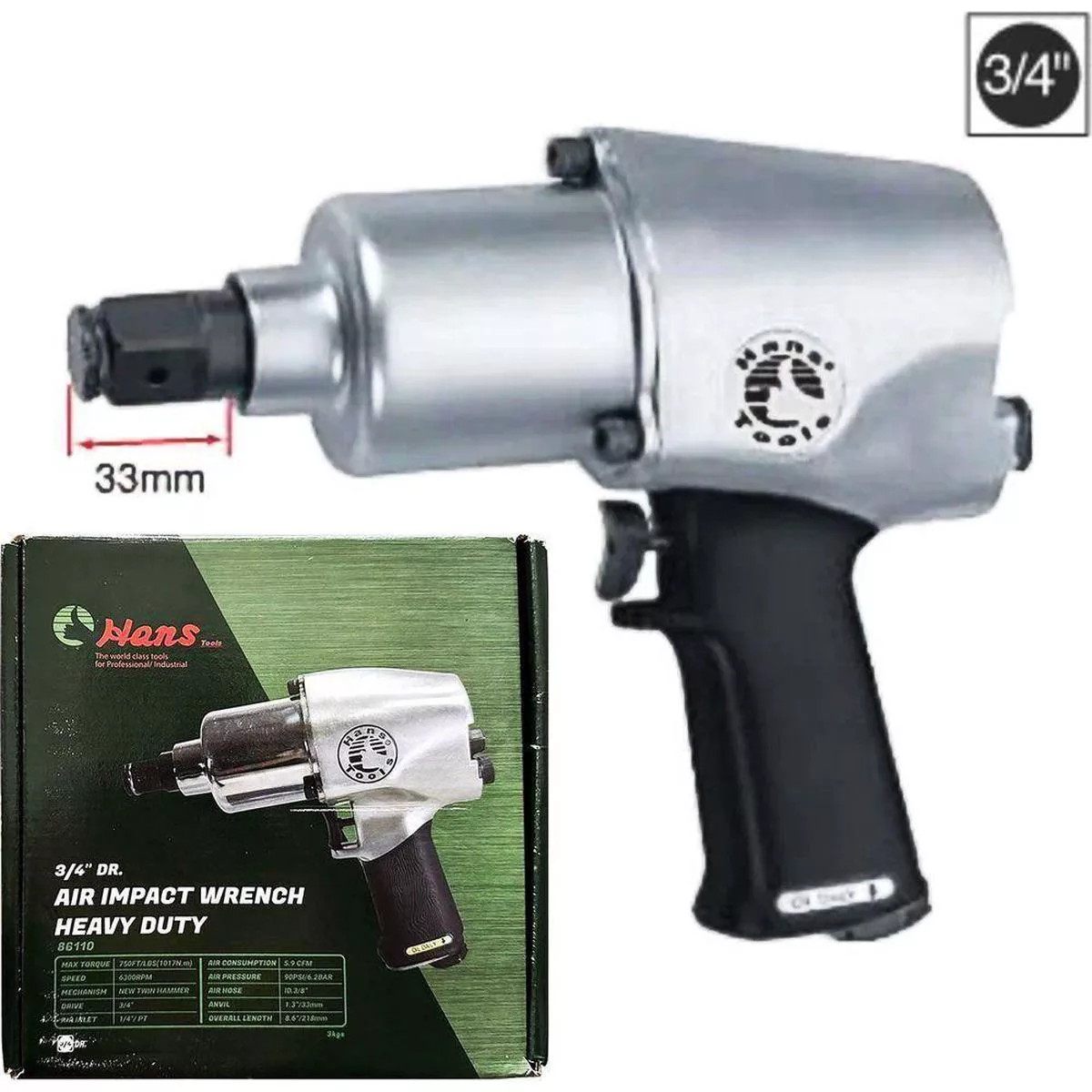 Hans 86110 Pneumatic Air Impact Wrench 3/4Drive